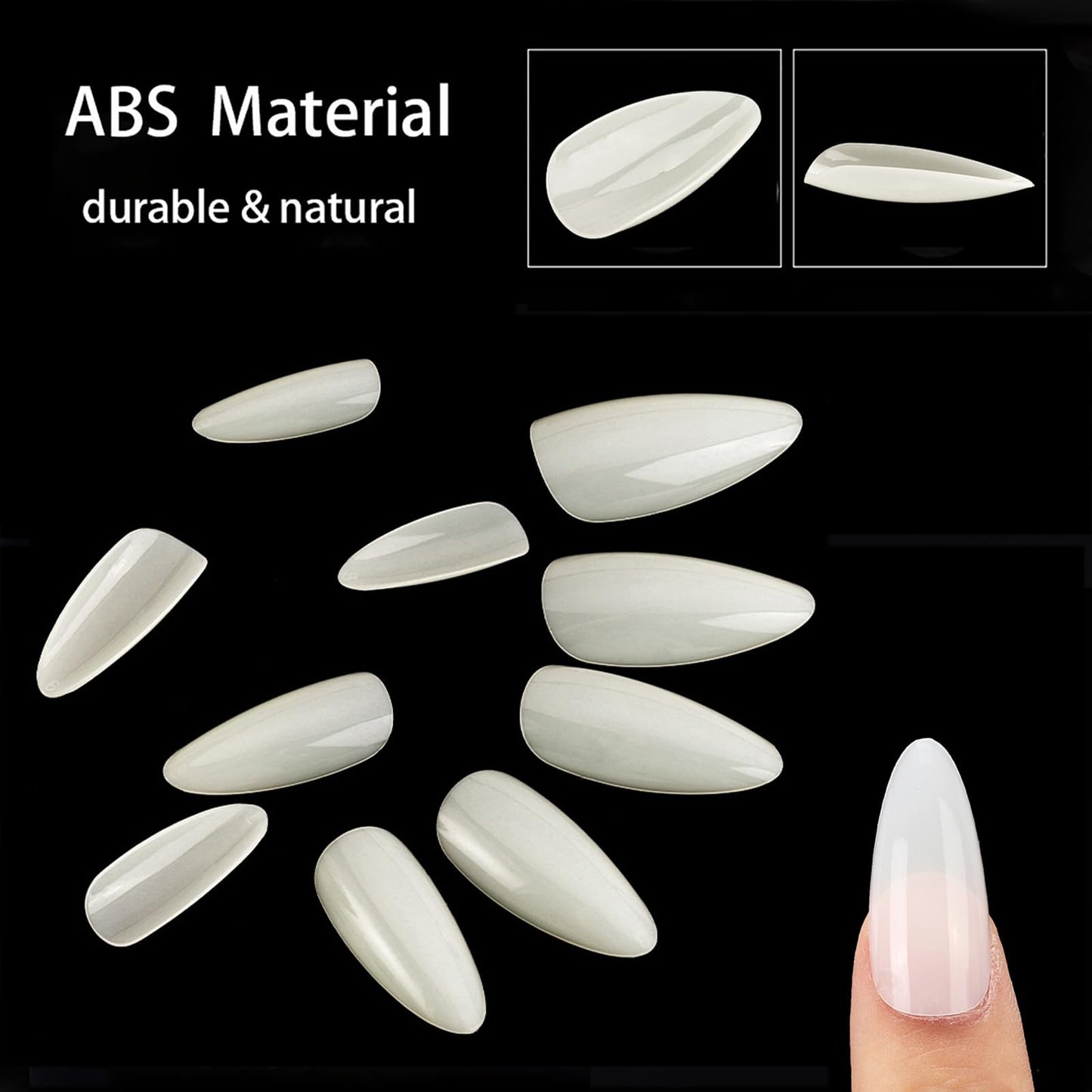 Almond Nail Tips 500Pcs Full Cover Press on Nails for Acrylic Fake Nail Tips, 10 Sizes (Natural)