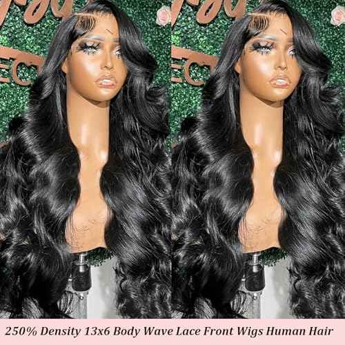 13x6 HD Frontal Wig 250 Density HD Lace Front Wigs Human Hair Pre Plucked with Baby Hair Brazilian Virgin Hair Glueless Body Wave Wig 26 Inch Transparent Lace Front Wigs Human Hair Natural Black