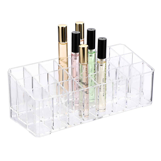 ELLDOO Rollerball Perfume Organizer, 24 Spaces Clear Acrylic Perfume Storage Holder Beauty Scent Holder, Makeup Lipgloss Lipstick Display Case