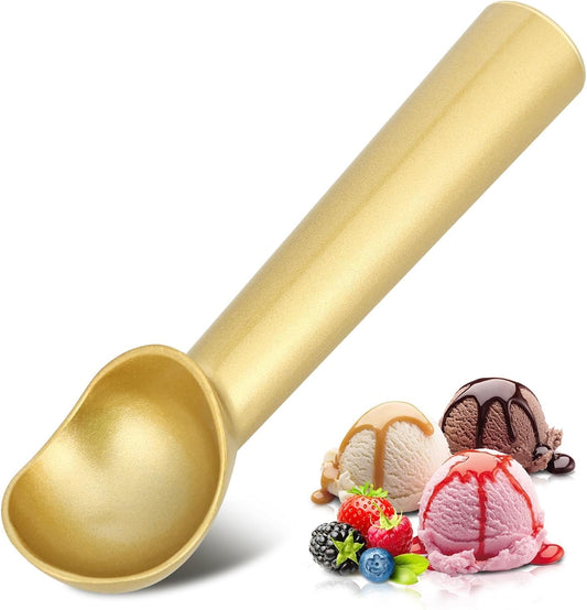 Ice Cream Scoop,7 inches Nonstick Anti-Freeze One Piece Aluminum Scooper Spoon, Heavy Duty Durable Design, Easy Clean, for Gelato, Cookie Dough, Sorbet, Almond (Gold)