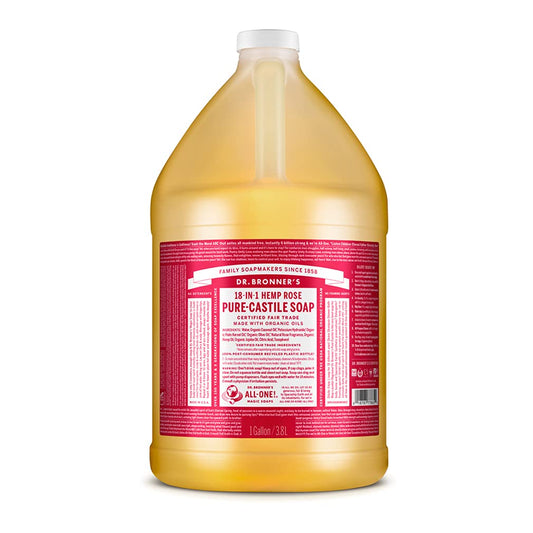 Dr. Bronner's - Pure-Castile Liquid Soap (Rose, 1 Gallon) - Made with Organic Oils, 18-in-1 Uses: Face, Body, Hair, Laundry, Pets and Dishes, Concentrated, Vegan, Non-GMO