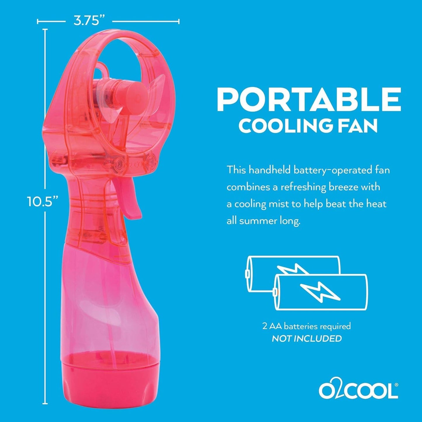 O2COOL Deluxe Handheld Battery Powered Water Misting Fan (Raspberry)