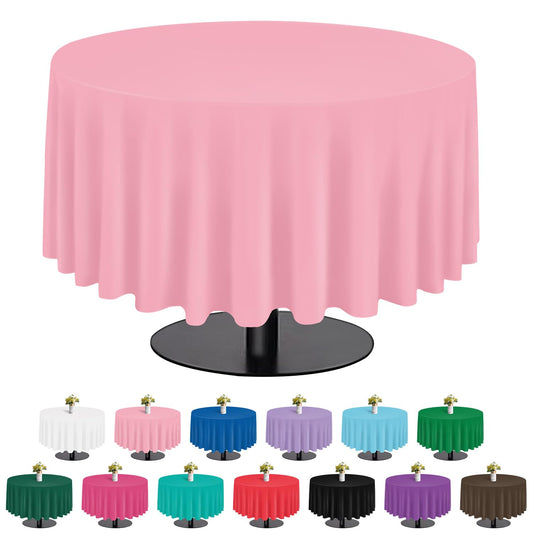 tujol Pink 6 Pack Plastic Table Cloth 84", Disposable Round Tablecloth Table Cover, Plastic Table Cloths for Parties