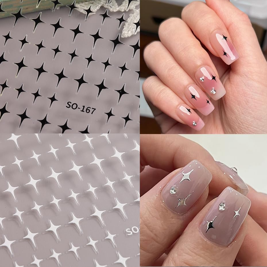 Star Nail Art Stickers 3d Self-Adhesive Acrylic Nail Art Supplies Laser Stars Nail Stickers Gold Silvery Nail Design Stickers Luxury Nail Art Decorations French Manicure Nail Tips Accessories 6 Sheets