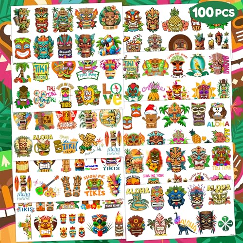 Tiki Hawaiian Luau Temporary Tattoos - 10 Sheets 100PCS
