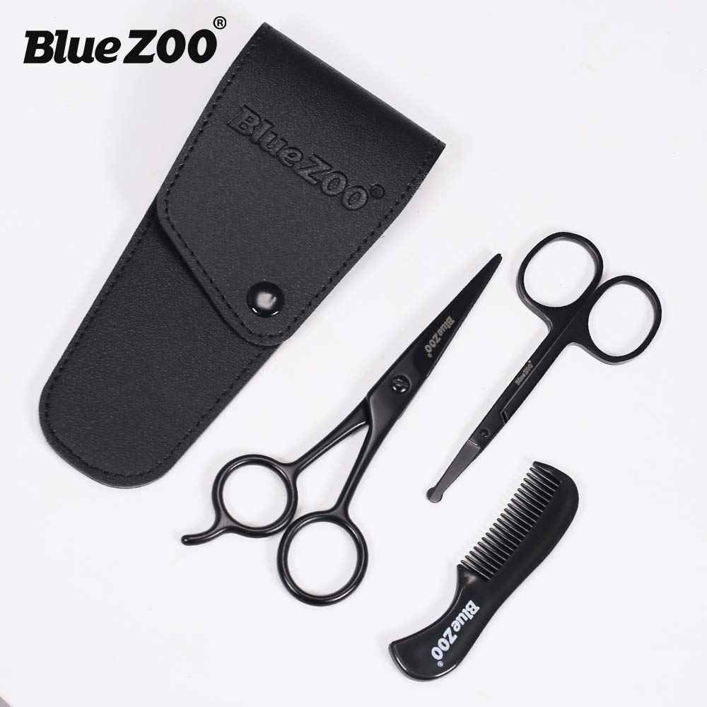 BlueZOO Beard Mustache Scissors and Comb Kit with PU Storage Bag, Rounded Safety Nose Hair Scissor for Men and Women Care Grooming, Ear Trimming Tool, Shears for Personal Grooming, Cutting & Styling