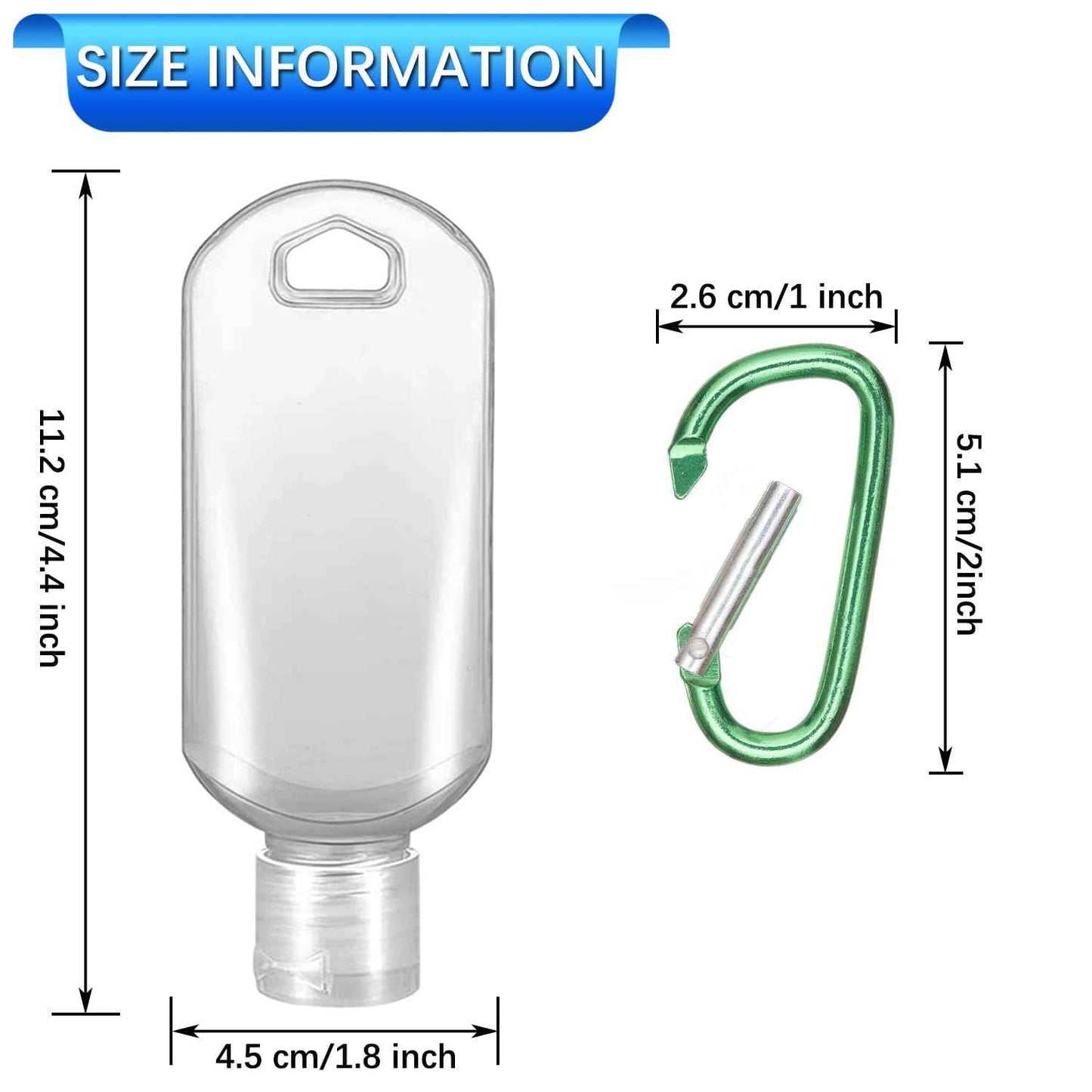 Ynaize 5 Pack Refillable Travel Plastic Bottles Containers with Clip Hand Sanitizer Travel Size Holder with Keychain Empty Bottles for Kids and Adult