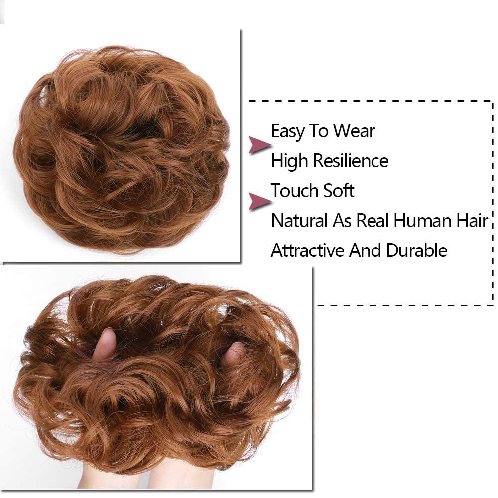 MORICA 1PCS Messy Hair Bun Hair Scrunchies Extension Curly Wavy Messy Synthetic Chignon for Women (Light Golden Auburn##)