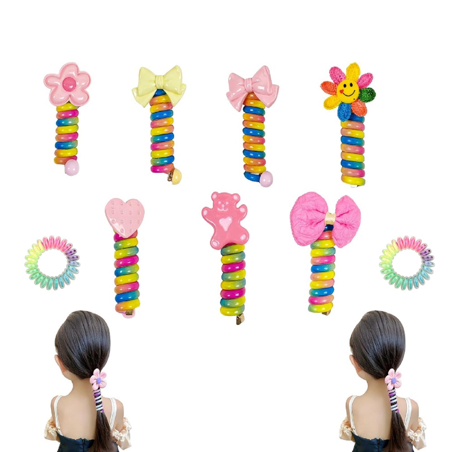 DAMSLY Colorful Telephone Wire Spiral Hair Bands for Kids, Stylish Hair Ties for Trendy Hairstyles, 12PCS