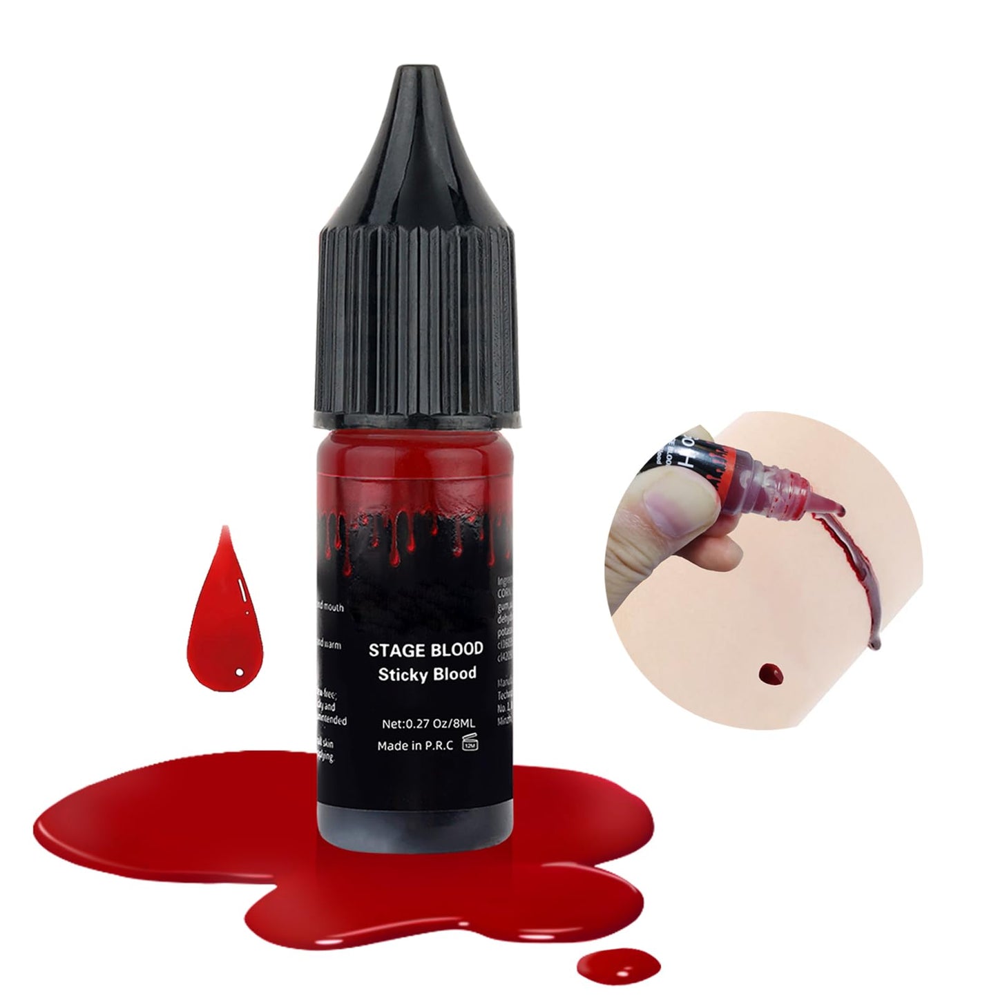 Go Ho Dripping Fake Blood Washable(0.27 oz),Edible Fake Blood Realistic Effect Sticky Vampire Blood Makeup for Eyes Drips Teeths Mouth Nose Bleeds,Halloween Cosplay SFX Zombie Vampire Makeup,Bright