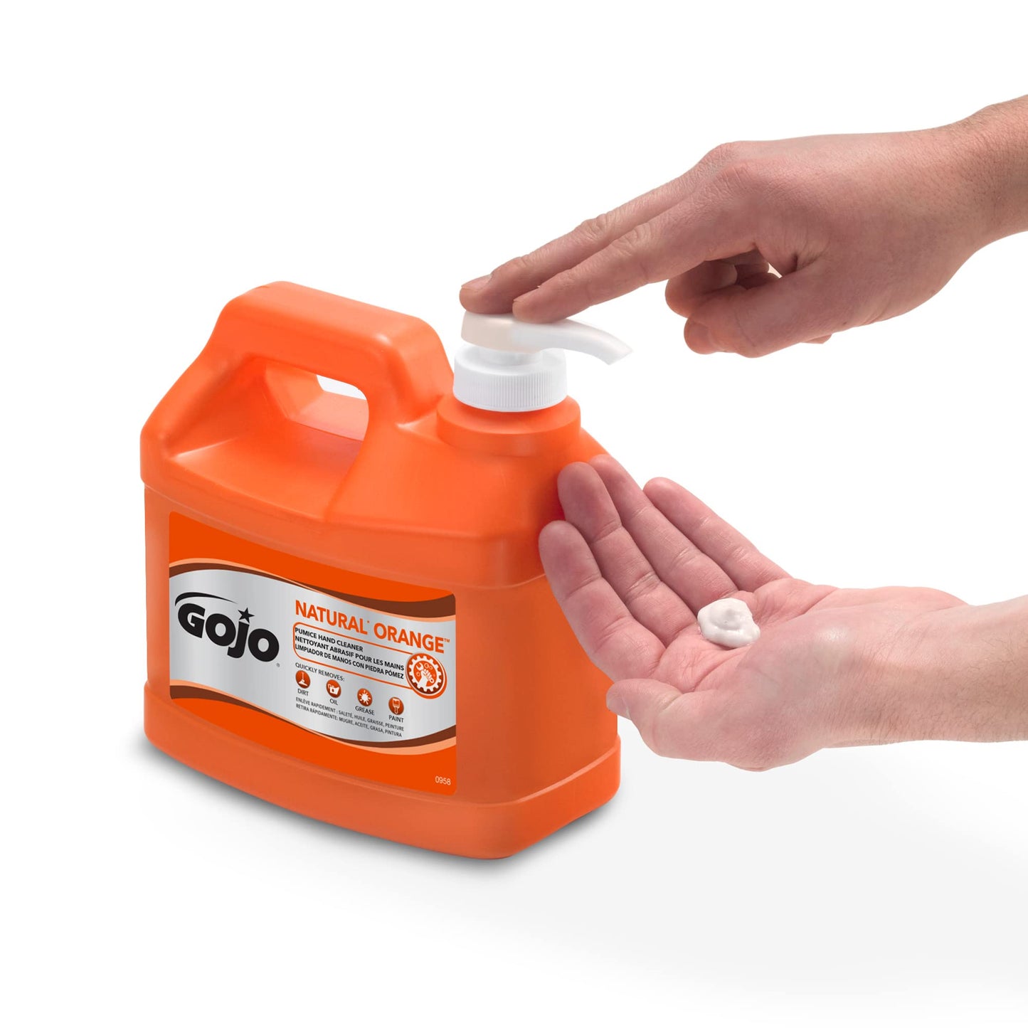 GOJO NATURAL ORANGE Pumice Hand Cleaner, 1/2 Gallon Quick Acting Lotion Hand Cleaner with Pumice Pump Bottle (Pack of 1)– 0958-04