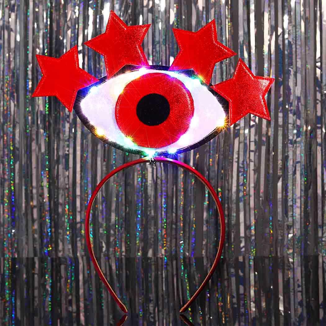 Zoestar Light Up Evil Eye Headbands Star Hair Bands Glowing Holiday Party Hair Accessories for Women