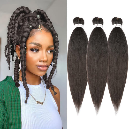 YDDM Pre stretched Braiding Hair 14 Inch 3Packs Easy Brown Braiding Hair Kanekalon Braiding Hair Hot Water Setting Professional Soft Yaki Straight Texture Braiding Hair Pre stretched (14 Inch,4#)