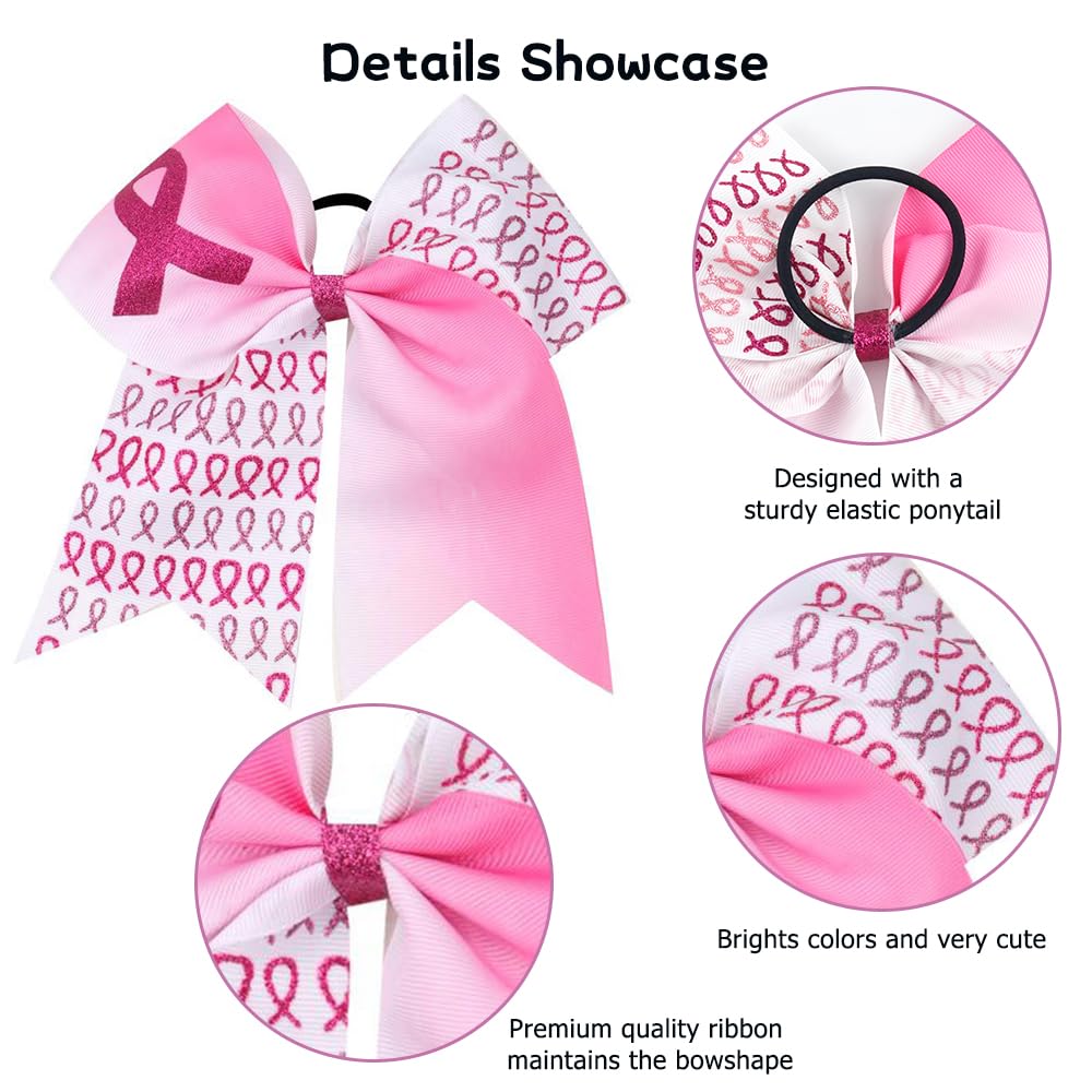 Breast Cancer Awareness Cheer Bows Pink Glitter Cheer Bow Large Ponytail Holder Elastic Band Pink Ribbon Hair Band Breast Cancer Hair Accessories