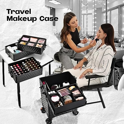 5-in-1 Makeup Train Case on Wheels with Removable Trays