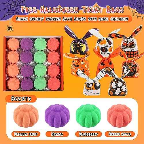Halloween Gifts for Kids - 16pcs Halloween Bath Bombs for Kids with Toys Inside Halloween Party Favors Goodie Bag Fillers Bubble Bath with Spooky Pumpkin Bath Bombs