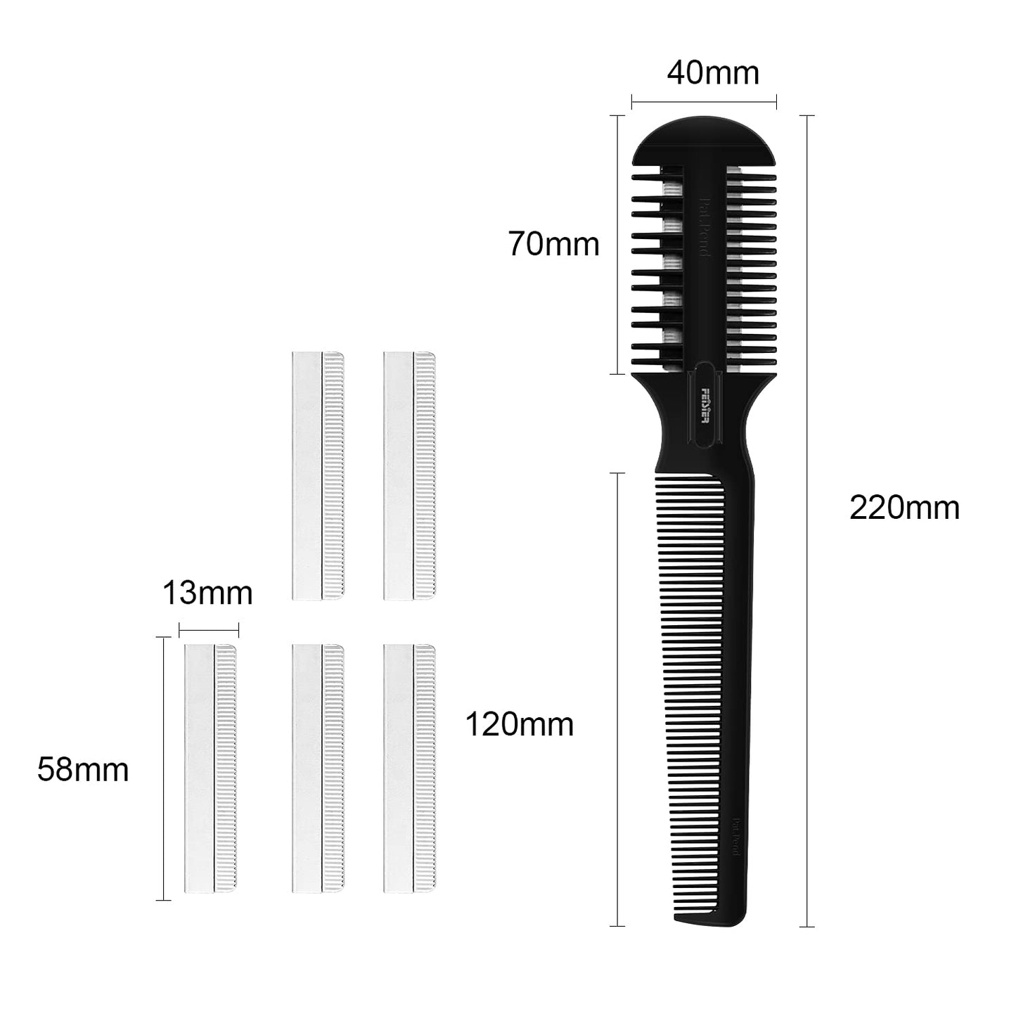 Hair Razor Comb, Sharp Hair Cutter Comb, Double Edge Razor Hair Cutting Comb for Thin and Thick Hair Trimming and Styling, 5 PCS Spare Blades Included