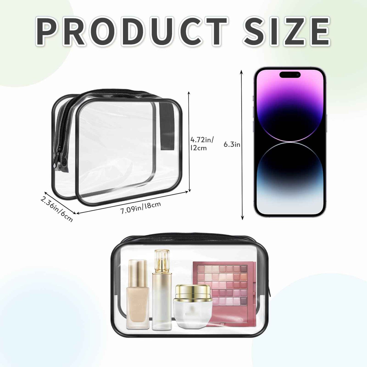GONITYOU 16 Pieces Clear Makeup Bags Bulk, TSA Approved Toiletry Bags Travel Pouch, Waterproof PVC Plastic Small Clear Cosmetic Bags with Zipper for Organizing (Black Border)