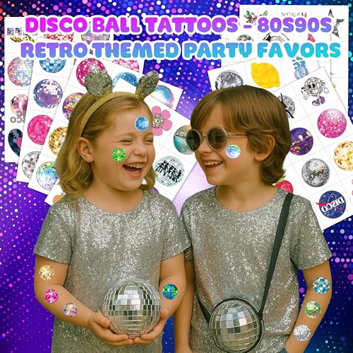 96 Disco Ball Temporary Tattoos for Kids - 70s Party Favors