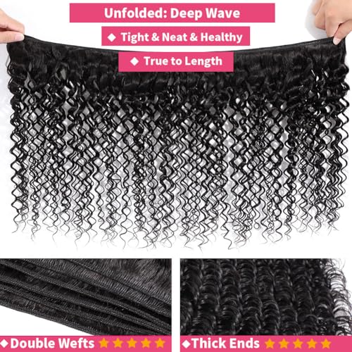 Deep Wave Human Hair Bundles 22 Inch 12A Brazilian Virgin Wet and Wavy Human Hair Bundles 100% Unprocessed Deep Curly 1 Bundle