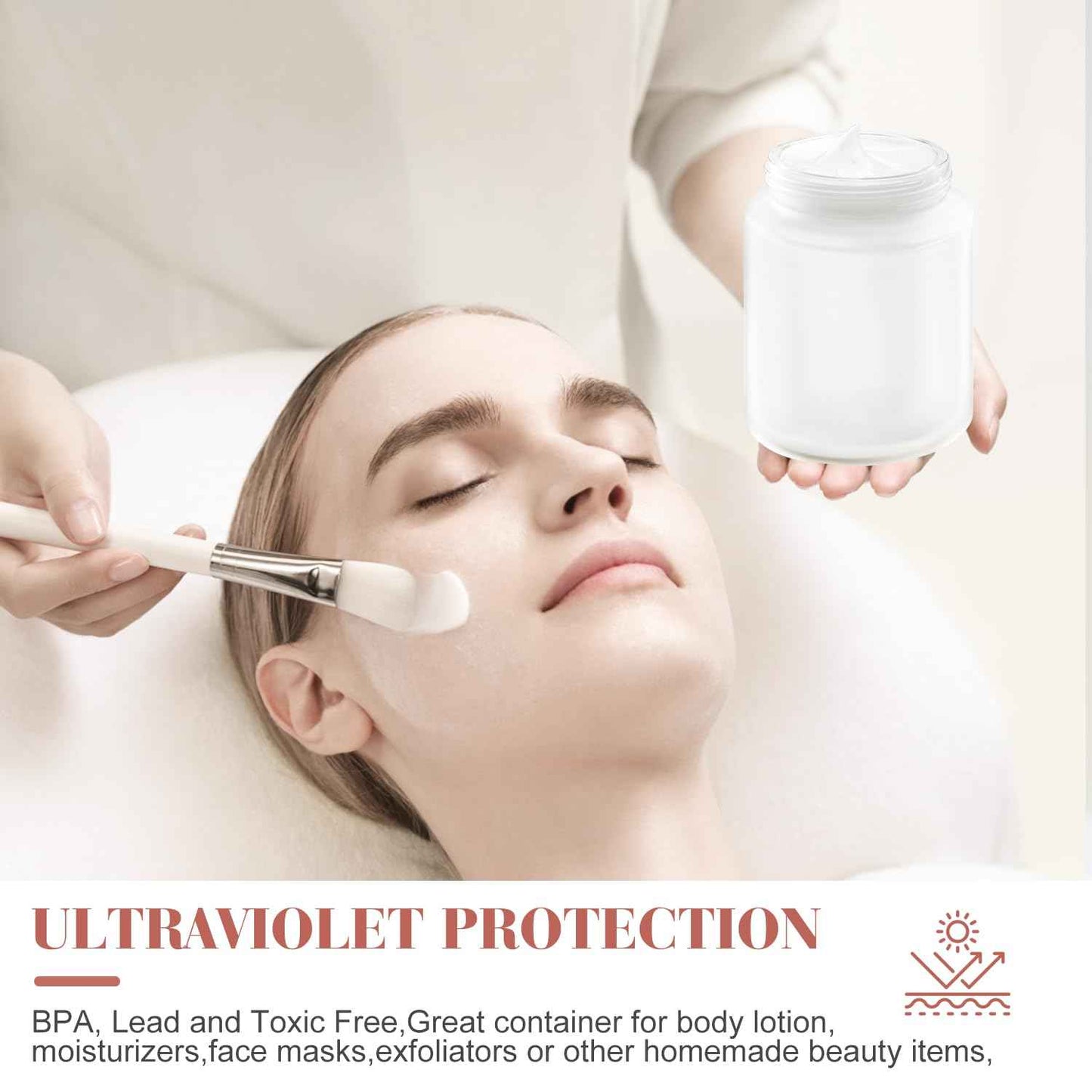 Furnido 6 Pack 8 oz Frosted White Round Glass Jars,Empty Glass Cosmetic Jars with Rose-Golden Lids,Inner Liners for Lotion,Powders,Ointments,Body Butter,Candle Making