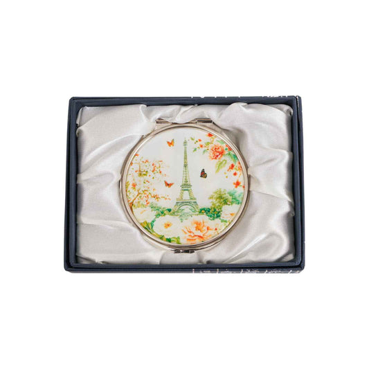 February Mountain Mother of Pearl Compact Mirror – Dual Magnification Gift for Women, Mom, Sister – Birthday or Christmas Idea (1, Paris in Bloom)