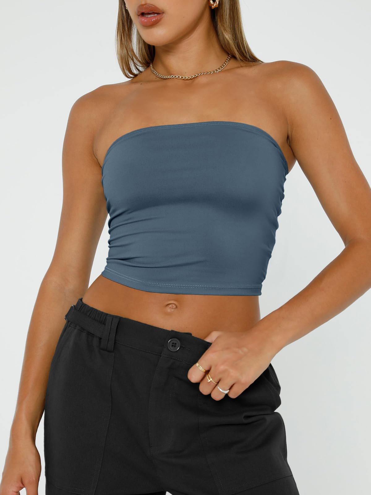 Trendy Queen Crop Tops for Women Bandeau Strapless Summer Vacation Outfits 2024 Sexy Tube Going Out Tops Basic Backless Cute Sleeveless Slim Fit Teen Girls Clothes