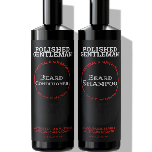 Polished Gentleman Beard Shampoo and Conditioner Set - Refreshing Beard Moisturizer & Mustache Softener - Beard Thickener with Tea Tree & Growth Oil - Paraben-Free & Sulfate-Free - Made by USA (16Oz)