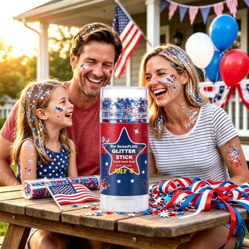 Patriotic Red White Blue Glitter Stick - Waterproof Face & Body