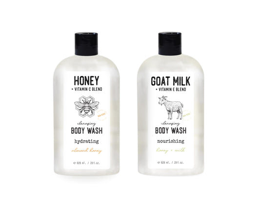 Skin Verse Cleansing Body Wash Set, Honey + Vitamin C, Goat Milk + Vitamin E, Two 28 fl. oz | Home and Body Co