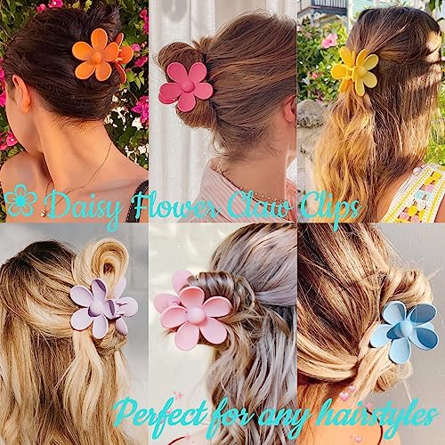 SCRMROIA Flower Hair Claw Clips, Big Large Floral Daisy Hair Clip, Strong Hold, Non Slip Jaw Matte Clips for Women Girls, Colorful Summer Beach Hair Accessories Gift (Set B)