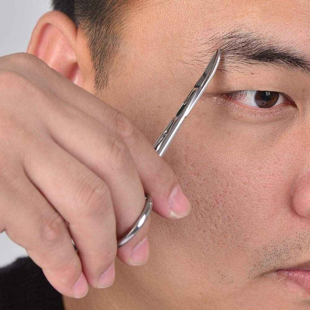 HANTEKAS Professional Stainless Steel Curved Rounded Facial Hair Scissors Tweezers Set For Men Moustache, Nose Hair, Beard Trimming Scissors,Safety Use for Eyebrows,Eyelashes,Ear Hair - PU Leather Bag