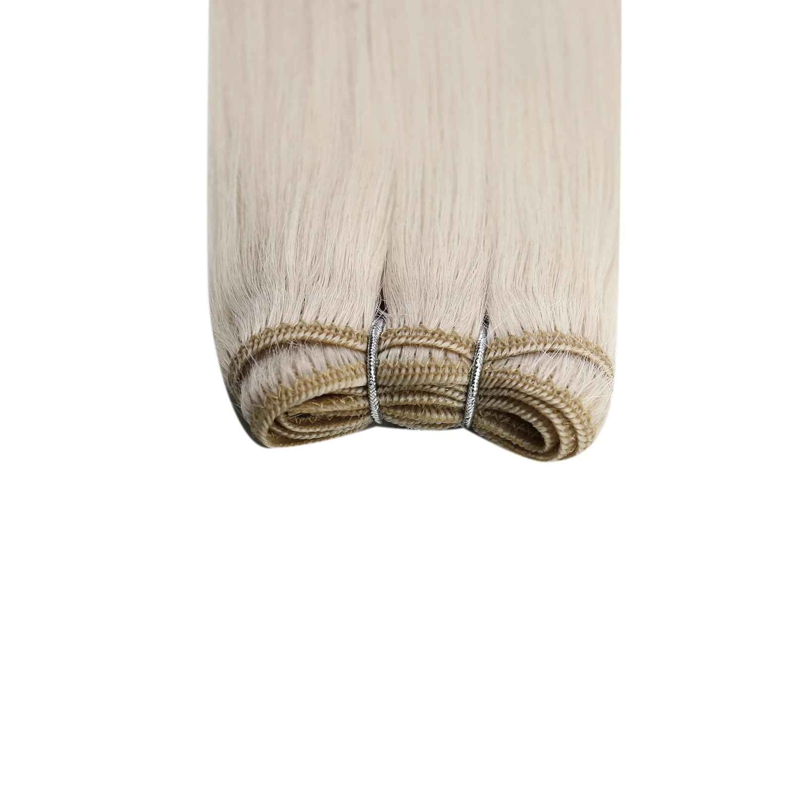 Ugeat Platinum Blonde Sew in Hair Extensions Blonde Weft Hair Extensions Real Human Hair Sew in Extensions for Women Remy Invisible Double Weft Short Length 14 Inch 80G