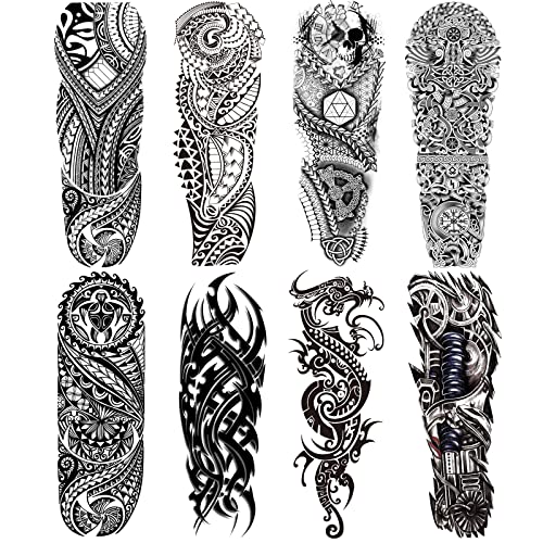 Tribal Totem Full Sleeve Temporary Tattoos for Men & Women, 8-Sheet