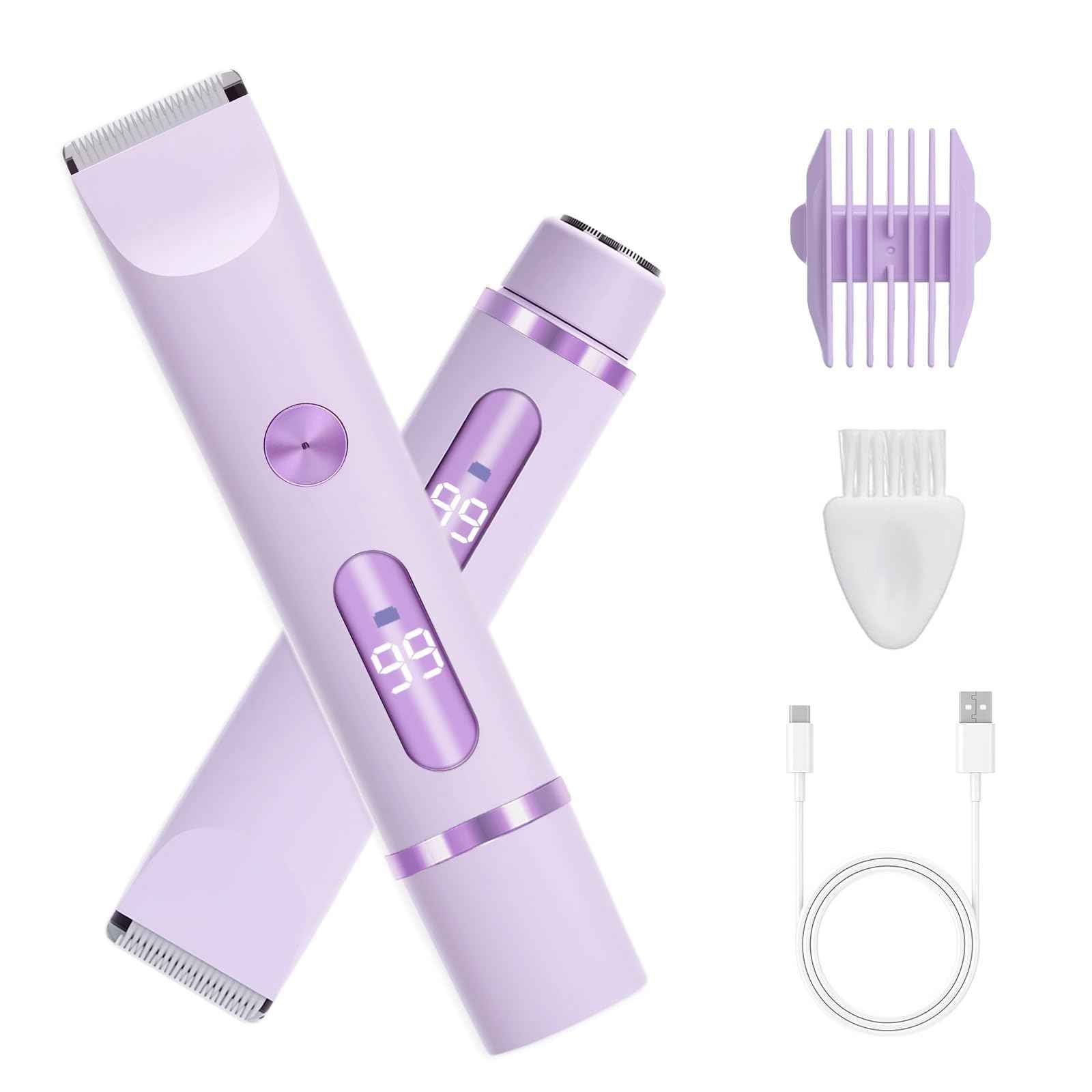 Joigivit Dual Head Shaver 2 in 1 Bikini Trimmer for Women Electric Razors Lady Pubic Hair, LCD Display Bikini Underarm Arm Leg Face Body 2026 Upgraded Version- Purple