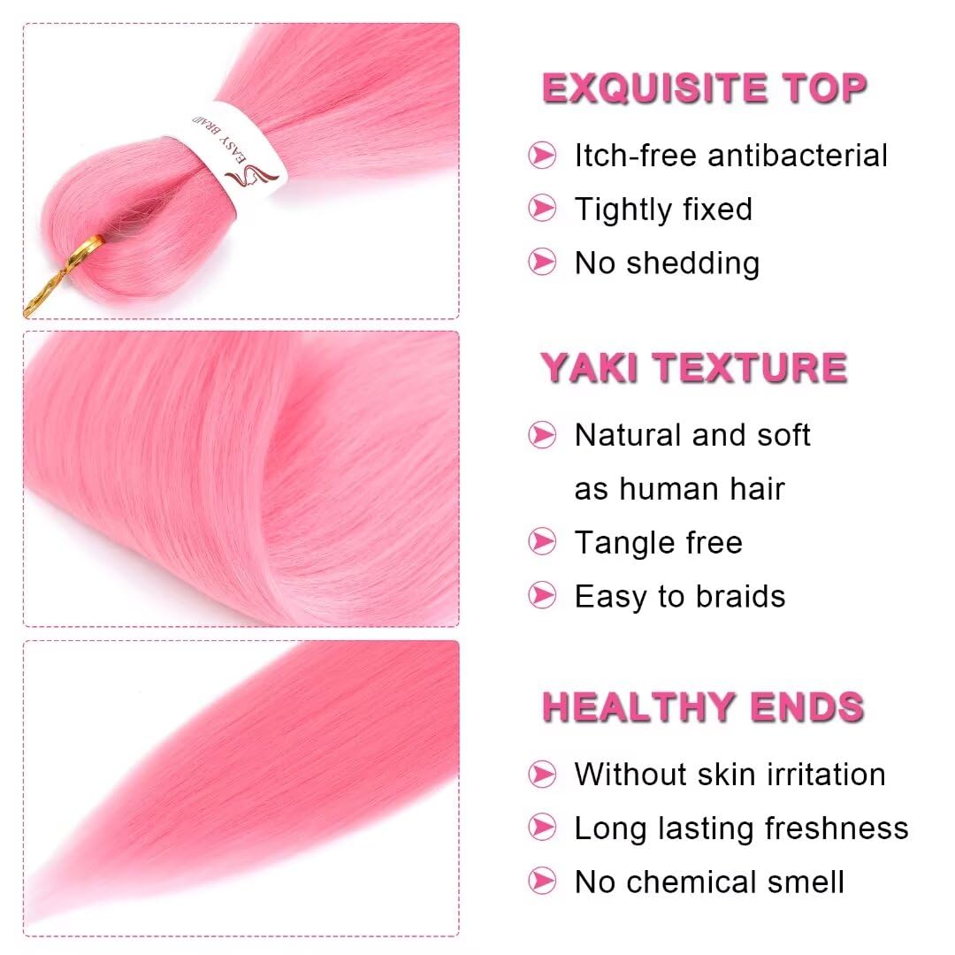 Pink Braiding Hair Pre Stretched 20inch Kids Braiding Hair Pre Stretched Colored Hair Extensions For Braiding Light Pink 8Packs Soft Yaki Braiding Hair Hot Water Setting(#pink,8Packs,20inch)