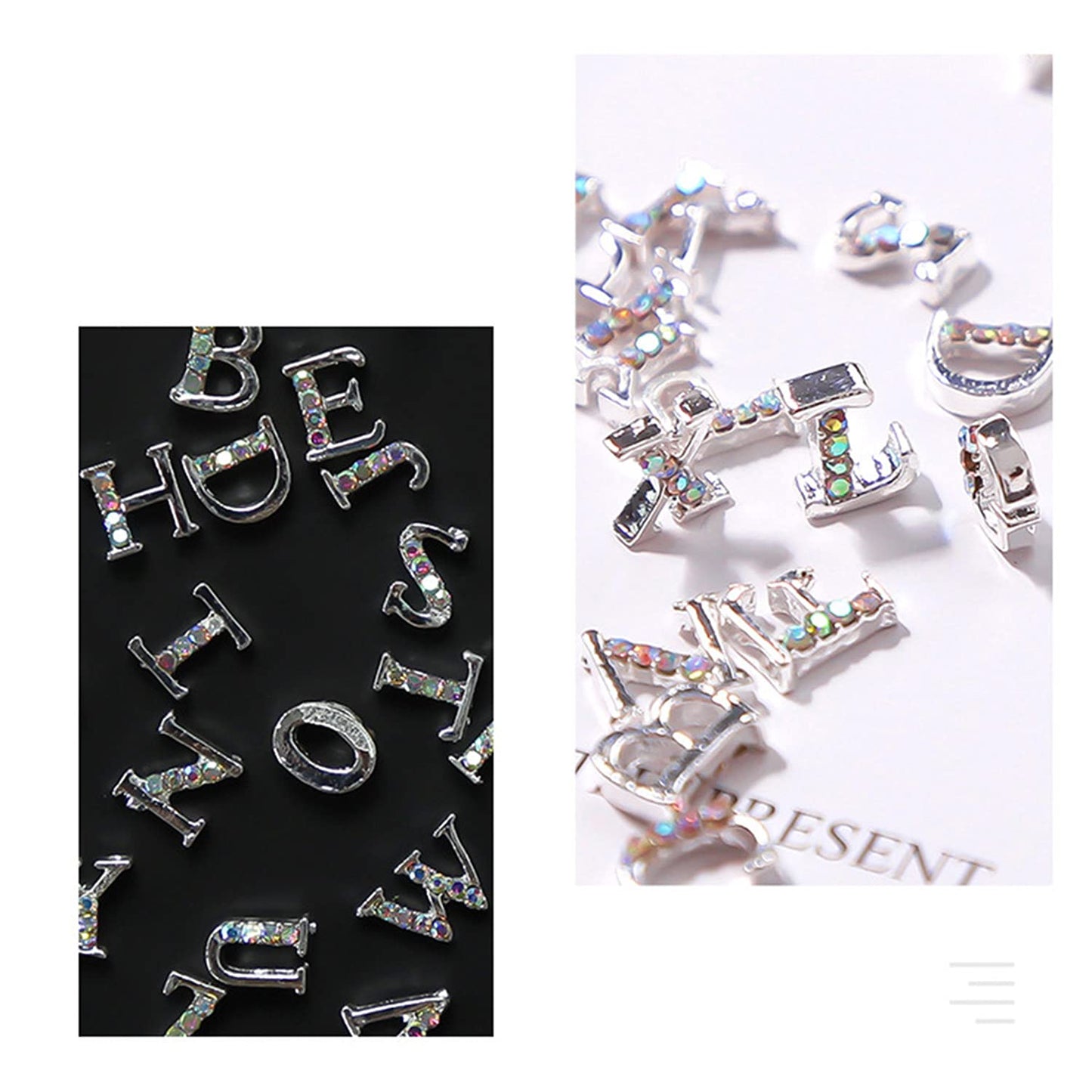 WOKOTO 52Pcs Silver 3d Letters Nail Charms Letters For Nails Accessories Nail Letters Charms Nails Art Letters Charms For Nails Rhinestone Letters Nail Charms For Nail Art 3d Nail Studs Diamonds Kit