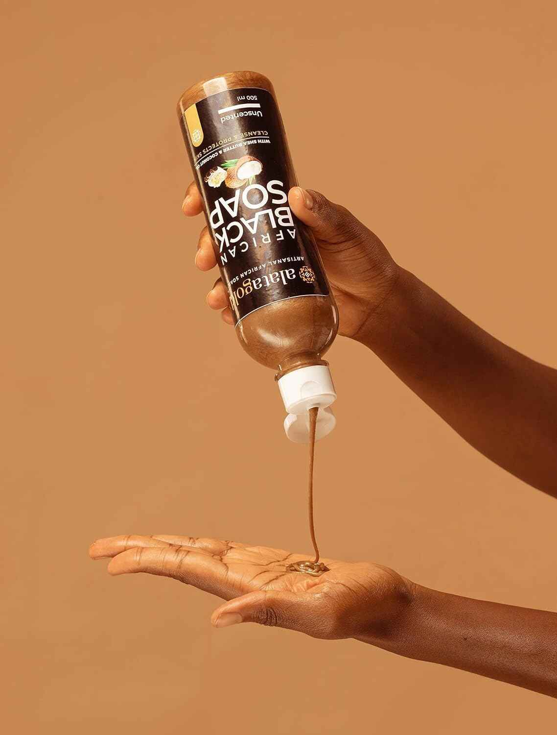 AlataGold African Black Soap Liquid Body Wash (Pack of 2) – Moisturizing Black African Soap with Shea Butter, Aloe, Honey & Coconut Oil – Deep Cleansing & Hydrating – 16.9 oz (Unscented)