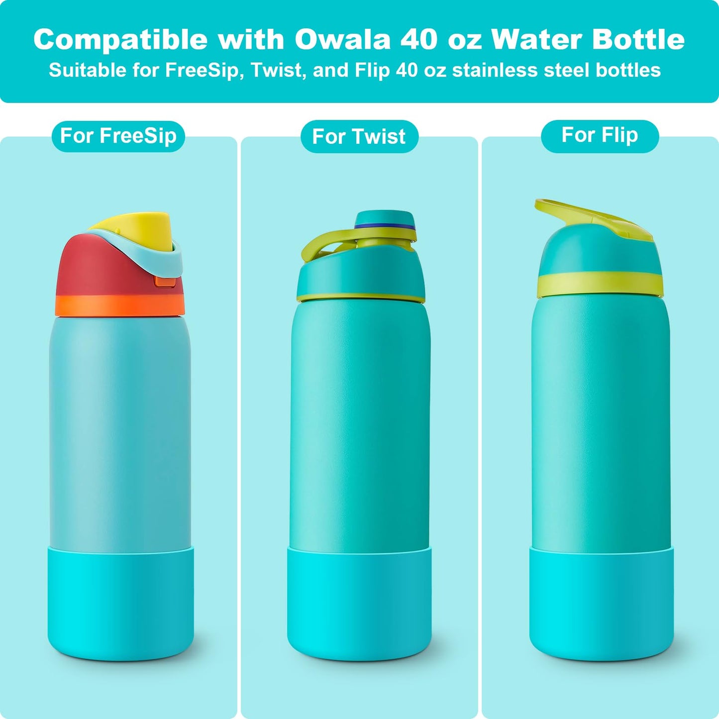 Alwenid 2PCS Silicone Water Bottle Boot for Owala 40 Oz, Anti-Slip Protective Sleeve Bottom Bumper Protector for FreeSip, Twist, and Flip Stainless Steel Water Bottles (Blue)