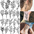 19 Sheets Black Flower Temporary Tattoos for Women