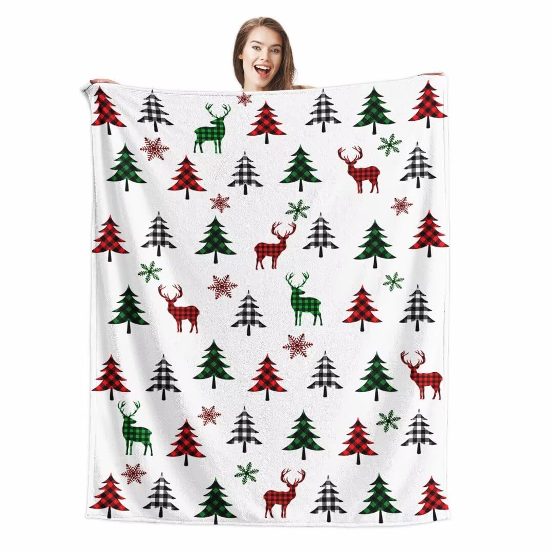 Jameswish Christmas Blanket Christmas Tree Deer Flannel Throw Blanket Soft Plush Blanket for Couch Sofa Bed Christmas Home Decor 50x60”