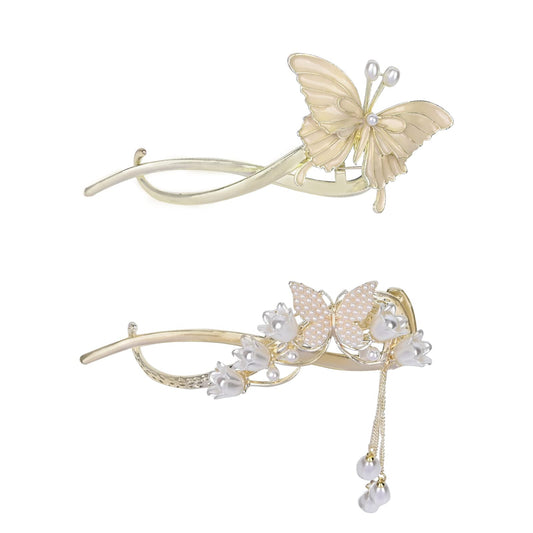 Yonchic 2-Piece Metal Hair Barrettes Clips, Simple Retro Style Butterfly Hair Clip, Non Slip Elegant Hair Claw for Thin/Medium Thick Hair, Trendy Multiple Shapes Aesthetic Hair Accessories