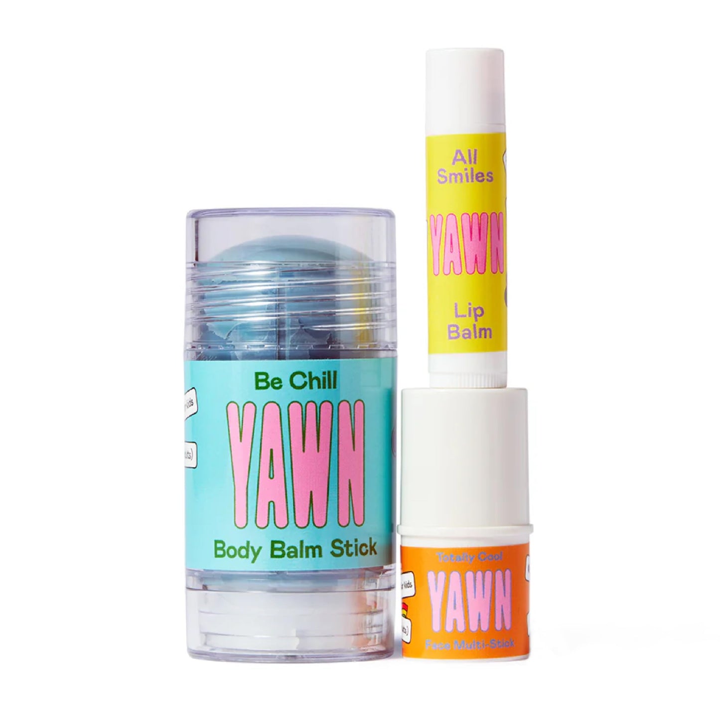 YAWN Makeup & Skincare Kit for Kids | Non-Toxic, Vegan, Cruelty Free, Talc Free | Lip Balm, Tinted Face Multi-Stick for Lips & Cheeks, and Universal Body Balm Stick | For Kids 3+ | Made in USA