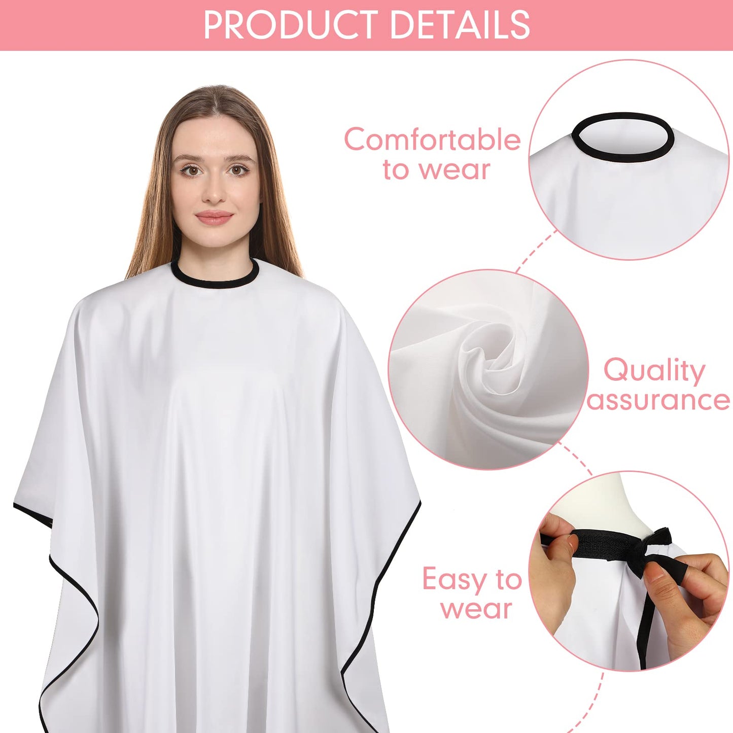 JenPen 6 Pcs Hair Stylist Cape Nylon Waterproof Barber Cape Salon Cape with Adjustable Neck Size Styling Hairdresser Haircut Apron (Black, White, Pink)