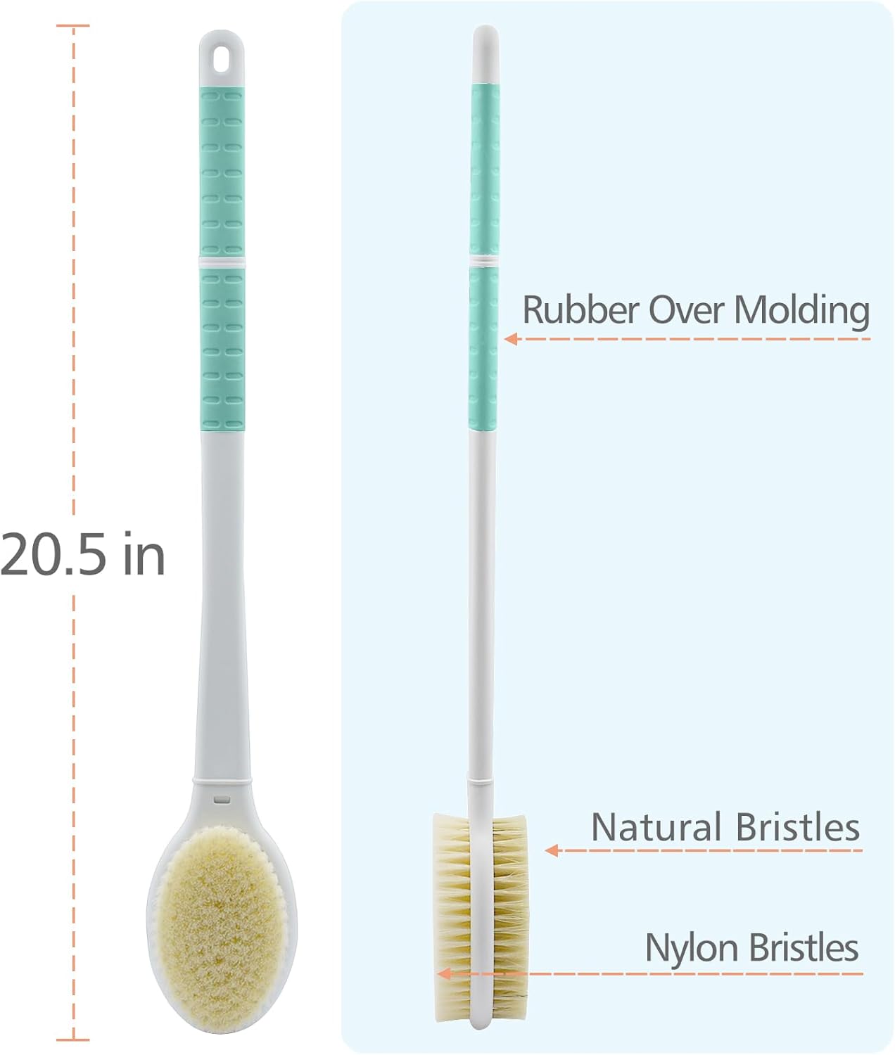 Shower Brush with Soft and Stiff Bristles,20.5" Extra Long Handle Dual-Sided Back Scrubber Bath Brush Body Exfoliator for Wet or Dry Brushing (Extra Long Handle)