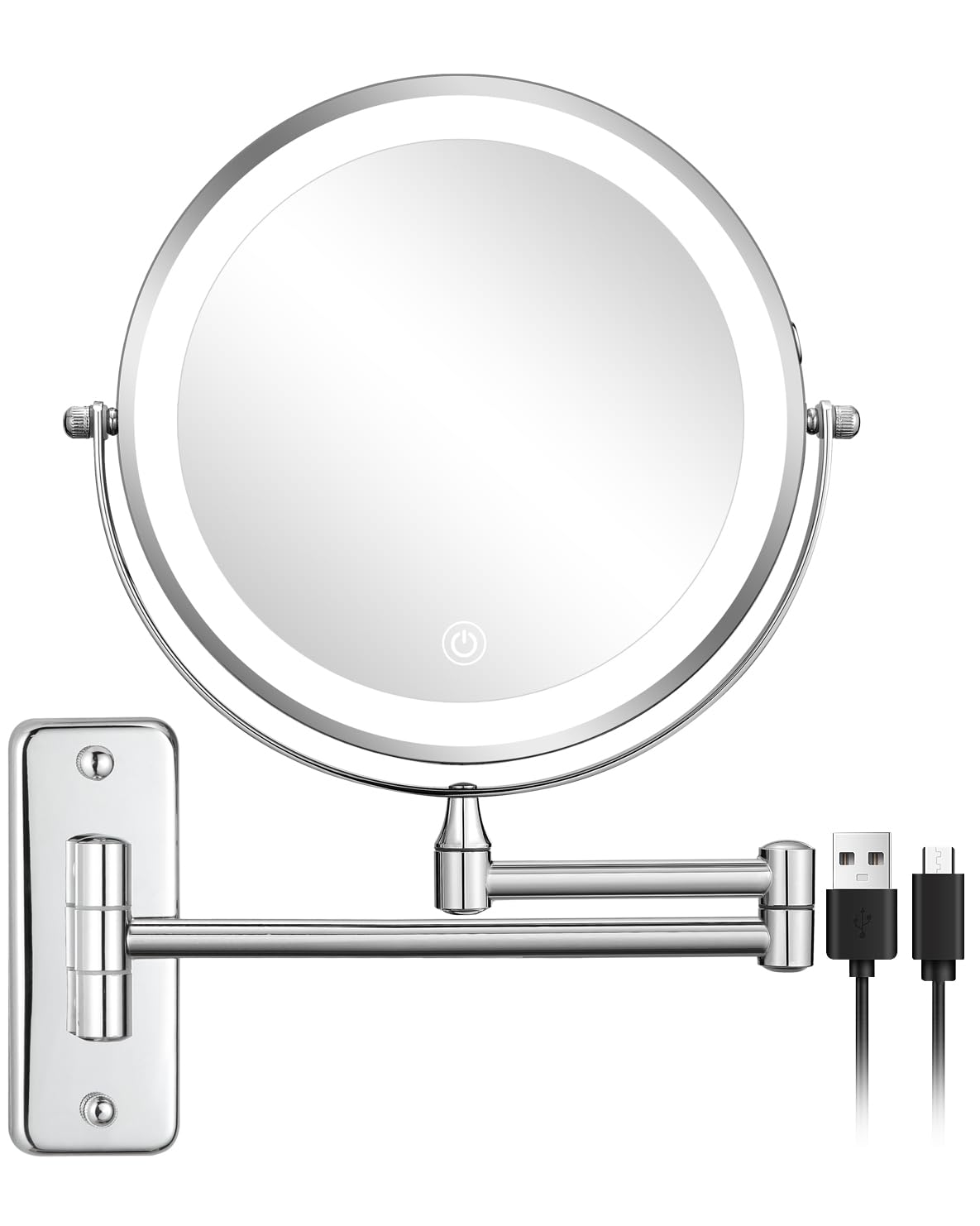 DECLUTTR Rechargeable Wall Mounted Makeup Mirror, 8 Inch 1X/10X Magnifying Mirror with 3 Color Lights, Dimmable LED Lighted Makeup Mirror with Double Sided