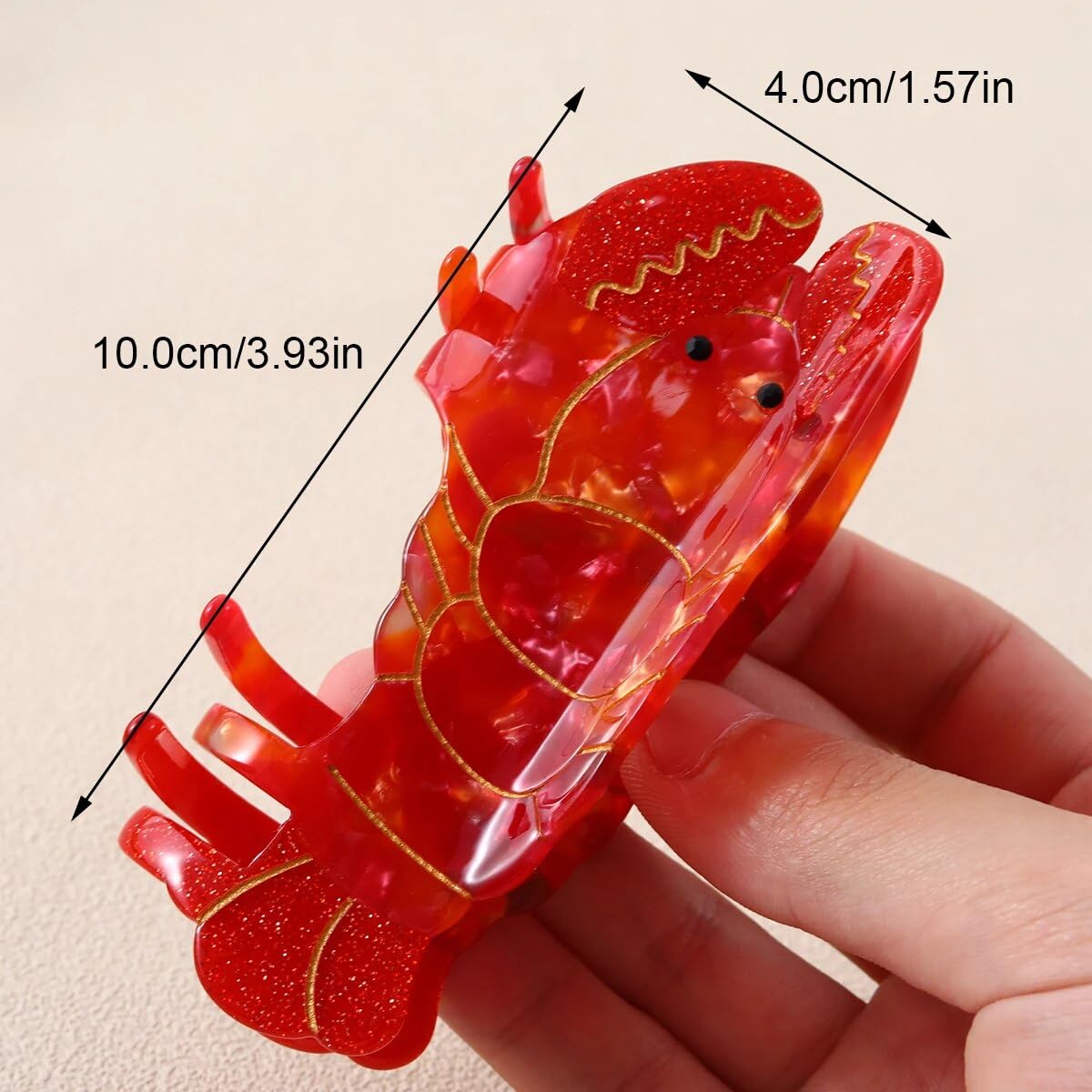 Cute Sea Animal Lobster Hair Clip, Red, Hair Clip for Women, Thick or Thin Hair, Large Clip Barrette, Strong Hold, Curly or Straight Hair