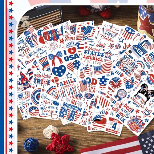 Lincia 120 Pcs 4th of July Tattoos American Flag Temporary Tattoos Fourth of July Patriotic Party Supplies Red White and Blue Stickers Labor Day Makeup Accessories for USA Favors, 24 Designs