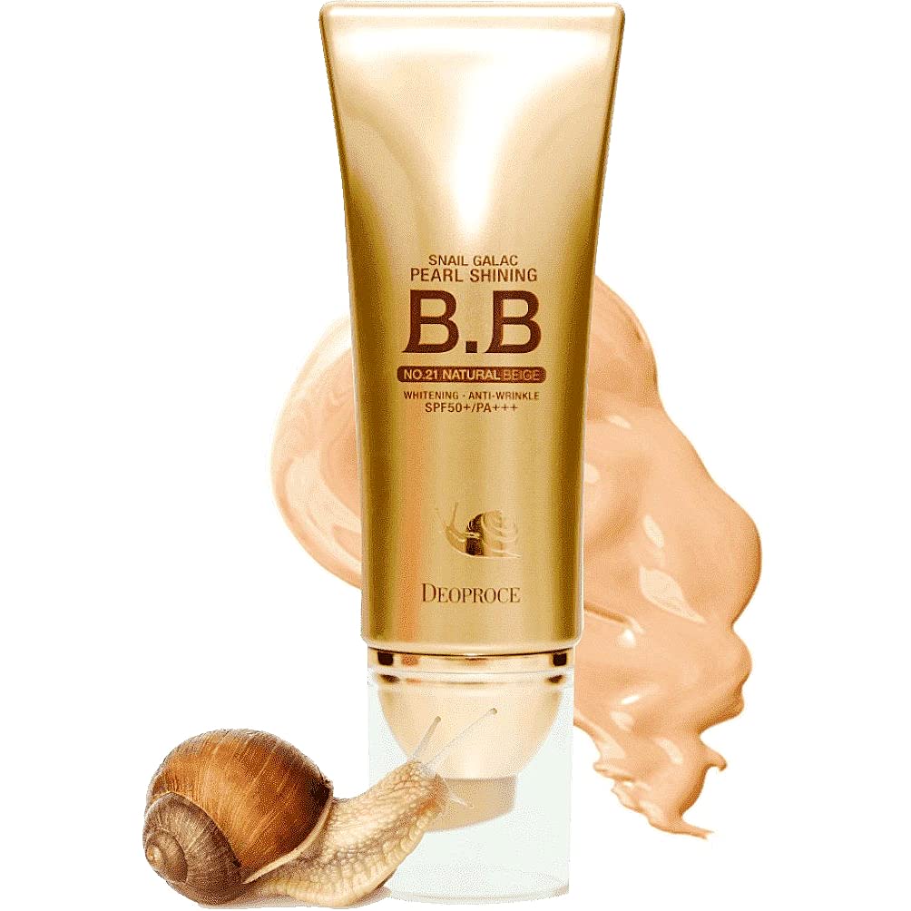 Deoproce Pearl Shining BB Cream Snail Galac SPF50+/PA+++ Face Moisturizer Skin Tone Correction Blemish Covering UVA/UVB Block reduction Korean Makeup Anti Wrinkle (#21 Natural Beige)