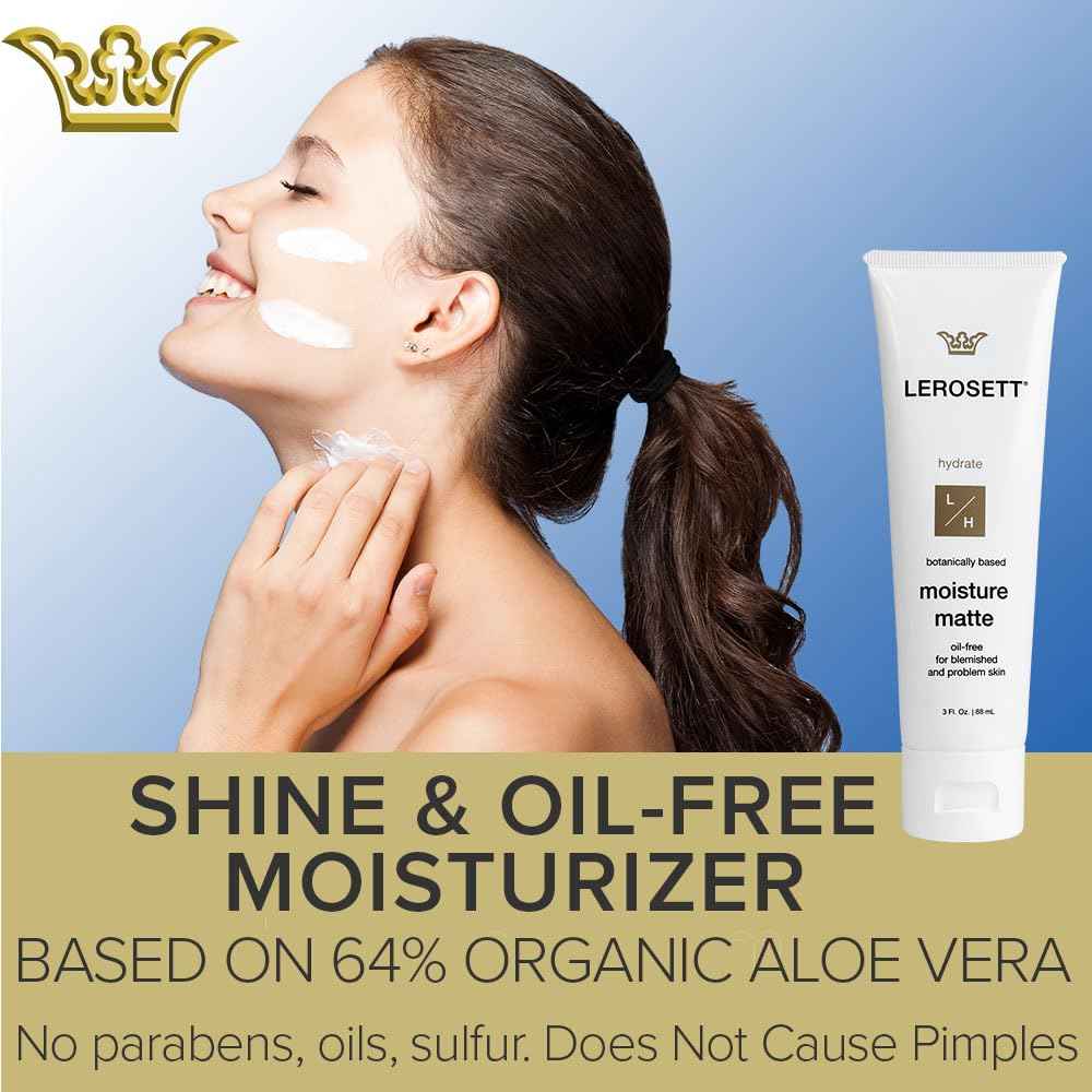 LEROSETT Oil-Free Moisturizer for Oily & Sensitive Skin, Lightweight Matte Hydration, Vegan Moisturizer, Aloe-Based with Vit-B5 + 7 Soothing Herbals, Non-comedogenic, Fragrance Free - 3 oz